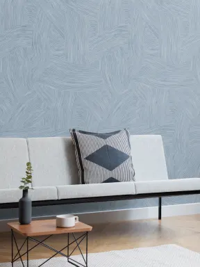 Papier peint bleu à couches et formes courbes