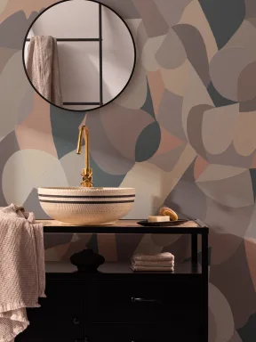 Cubist Human Form Abstract Mural in Taupe and Grey