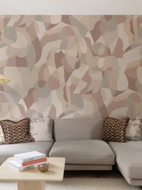 Cubist Human Form Abstract Mural in Neutral Shades