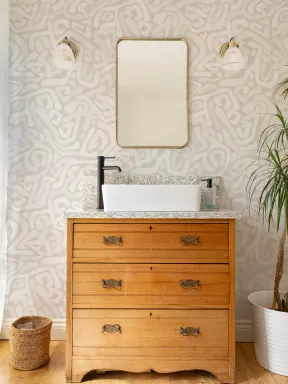 Hand-Painted Organic Maze Wallpaper in Beige
