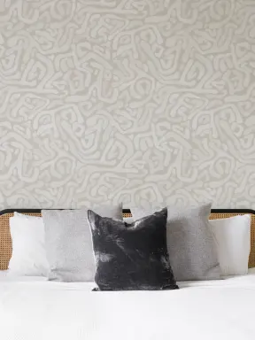 Hand-Painted Organic Maze Wallpaper in Beige