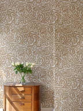 Hand-Painted Organic Maze Pattern Wallpaper in Mustard