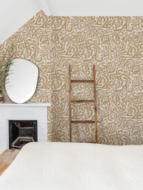 Hand-Painted Organic Maze Pattern Wallpaper in Mustard