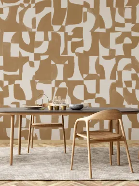 Modern Mustard Abstract Wall Mural with Hand-Cut Shapes and Textured Effect
