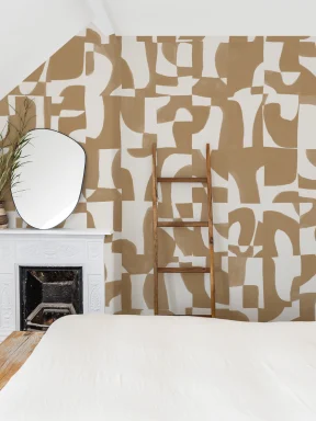 Modern Mustard Abstract Wall Mural with Hand-Cut Shapes and Textured Effect