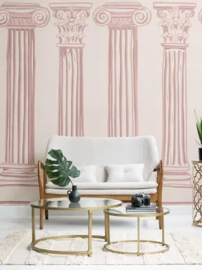 Dusty Pink Ancient Greek Columns Wallpaper Mural