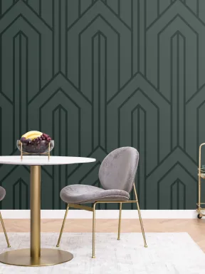 Dark Green Geometric Line Art Deco Wallpaper Mural