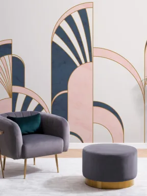 Albastru și roz Art Deco Print Arches Wallpaper Mural