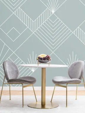 Blue Lines & Squares Art Deco Wallpaper Mural