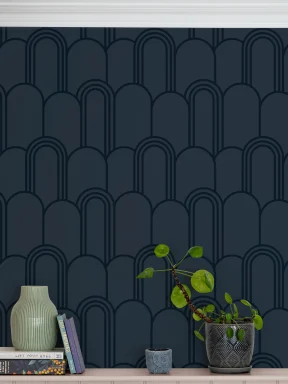 Navy Blue Art Deco Arch Repeat Pattern Wallpaper