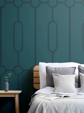 Carta da Parati Tè Blu con Motivo Geometrico Art Déco