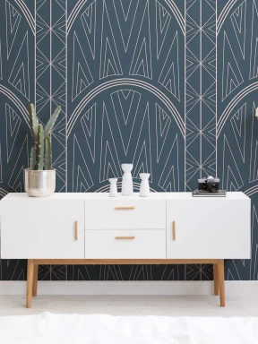 Blue Art Deco Chrysler Building Pattern Wallpaper Mural