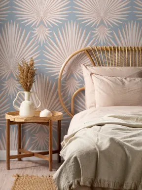 Pink Art Deco Tropical Leaf Repeat Print Wallpaper Mural