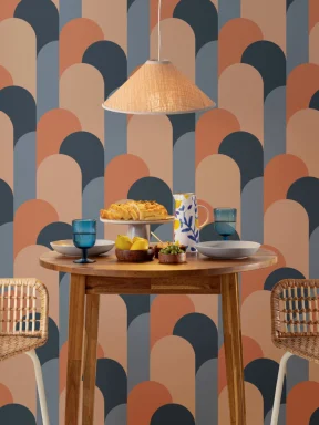 Albastru Art Deco Arches Repeat Print Wallpaper Mural
