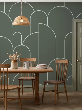 Verde închis Art Deco Arch Outlines Wallpaper Mural