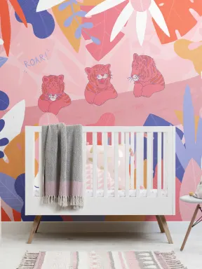 Colourful Tiger Cub Jungle Leaf Wallpaper Mural