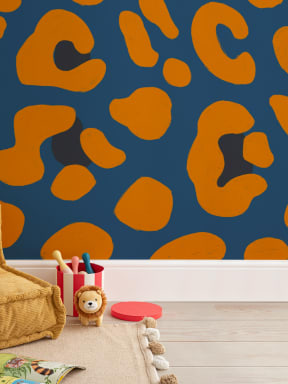 Mural Papel Pintado con Estampado de Leopardo Azul y Naranja