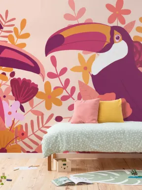 Fototapete Illustrierter Tukan Vogel Rosa