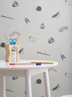 Kids Monochrome Bugs and Insects Repeat Pattern Wallpaper