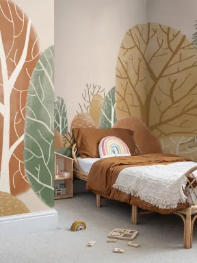 Kids Painted Autumnal Forest Landscape Wallpaper Mural