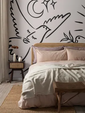 Black & Beige Abstract Dove Mural