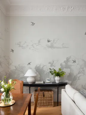 Black Nature Vintage Bird Cloud Mural