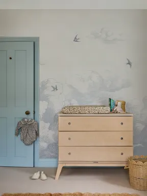 Serene Blue Sky Swallows Contemporary Nature Mural