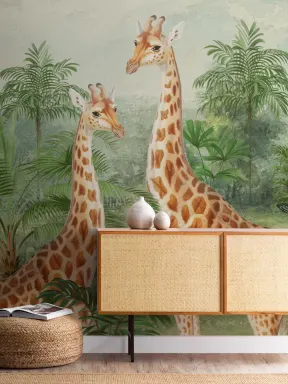 Illustration murale de girafe tropicale vintage