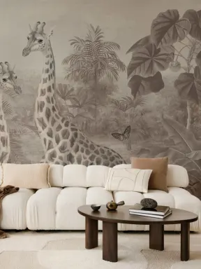 Beige Vintage Tropische Giraffe Illustration Fototapete
