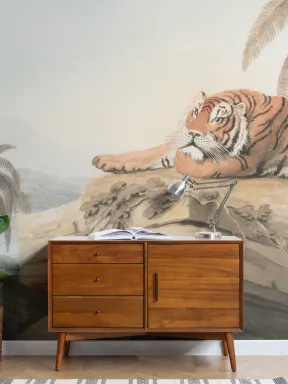 Illustrierte Fototapete Tropische Landschaft Tiger