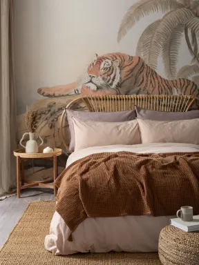 Illustrated Tropical Landscape Tiger Mural