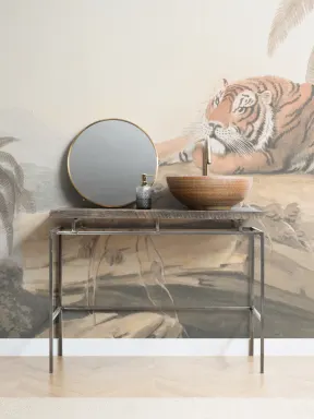 Illustrated Tropical Landscape Tiger Mural