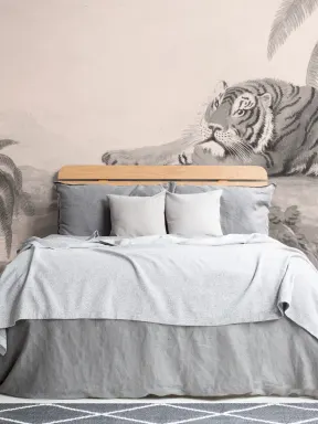 Grey Illustrated Tropical Landscape Tiger Mural