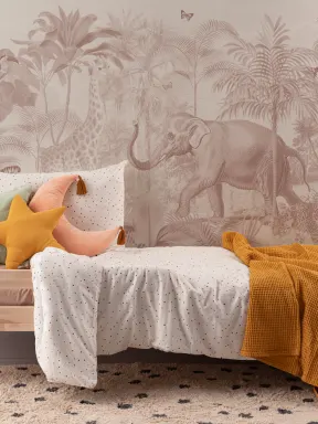 Pink Asian Jungle Animals Watercolor Mural