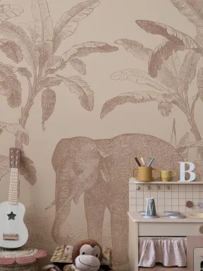 Terrakotta Vintage Tutkimusmatkailija Elefantti kuvatapetti