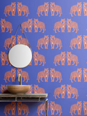 Blue Big Cat Tiger Roar Repeat Pattern Wallpaper