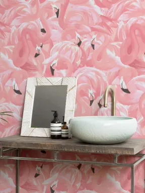 Pink Flamingo Bird Pattern Wallpaper Mural