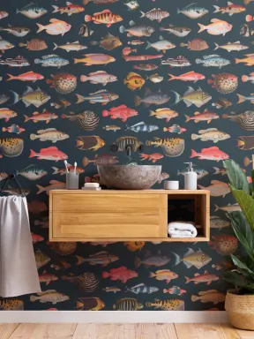 Colorful Fish Curiosities Pattern Wallpaper Mural
