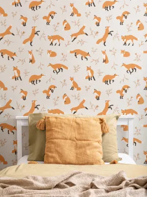 Orange Fox Pattern Wallpaper Mural