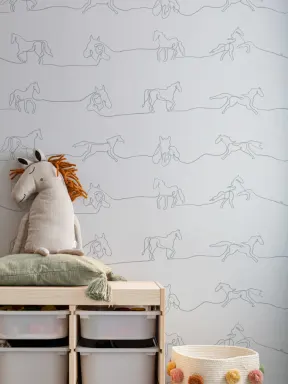 Gray Line Drawing Horse Pattern Wallpaper Mural