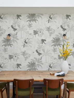 Sophisticated Minimal Jungle Animals Pattern Wallpaper Mural