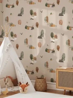 Kids Painted Woodland Animals Repeat Pattern Wallpaper