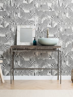 Papier Peint Noir et Blanc Moderne à Motifs Zèbres Répétés