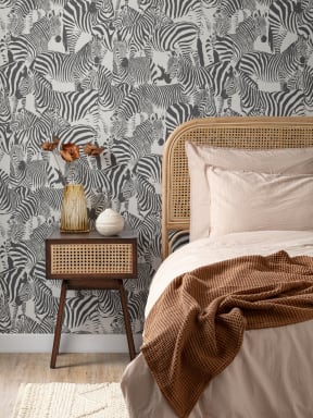 Papier Peint Noir et Blanc Moderne à Motifs Zèbres Répétés