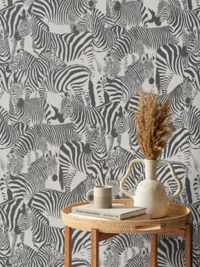 Papier Peint Noir et Blanc Moderne à Motifs Zèbres Répétés