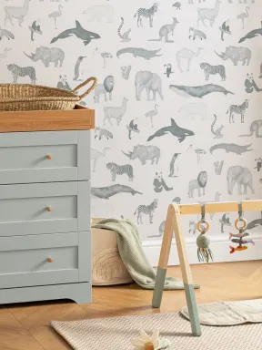Blue Watercolor Animals Repeat Pattern Wallpaper