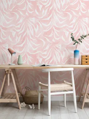 Papier Peint Abstrait à Imprimé Tigre Rose et Blanc