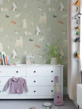Green Whimsical Dog Pattern Mural Delight Mural