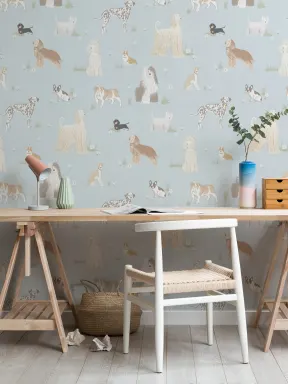 Papier peint panoramique à motif ludique Chien Bleu