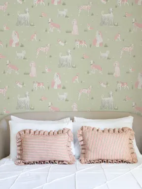 Green and Pink Playful Dogs Mural